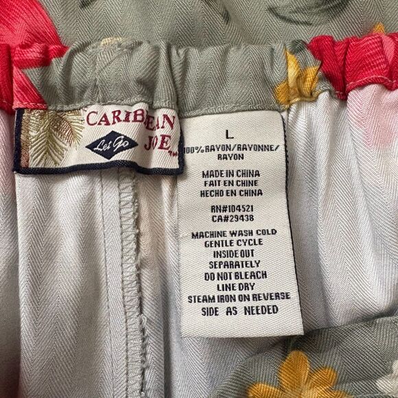 NWT Caribbean Joe Floral Crop‎ Pants Sage Green Pink Hibiscus Rayon Size Large - Picture 5 of 5